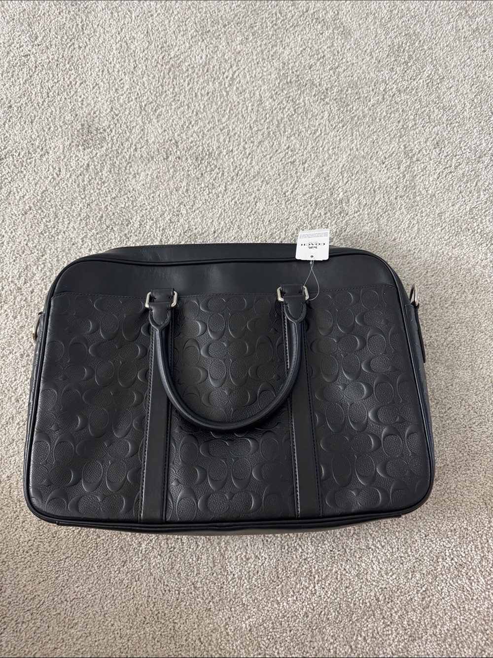 Coach Black Signature Embossed Leather Laptop Bag